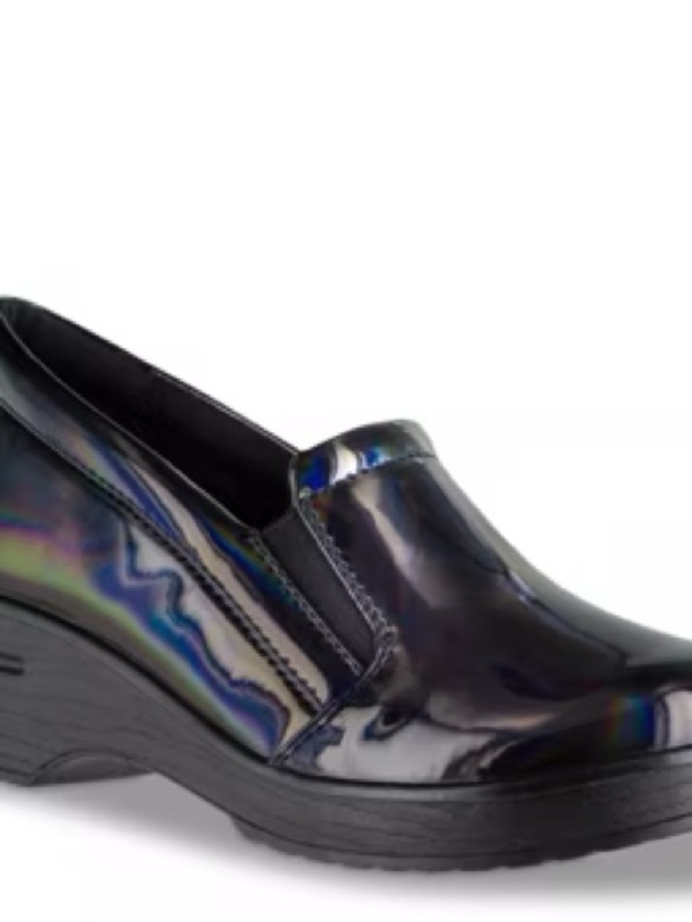Patent Black Slip-On Women's Loafers with Low Wedge